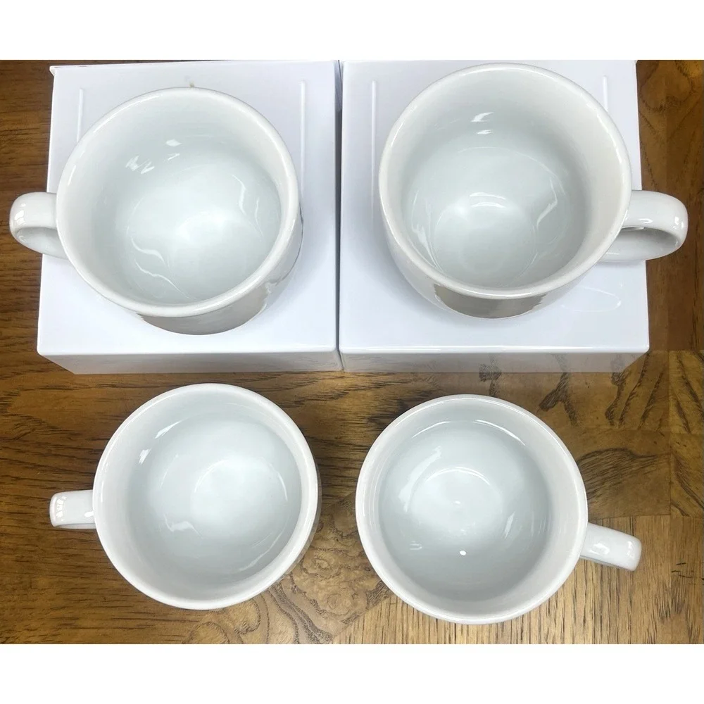 4 Pottery Barn Great White Coffee Mug Cup Set Standard 8 oz Size EUC
